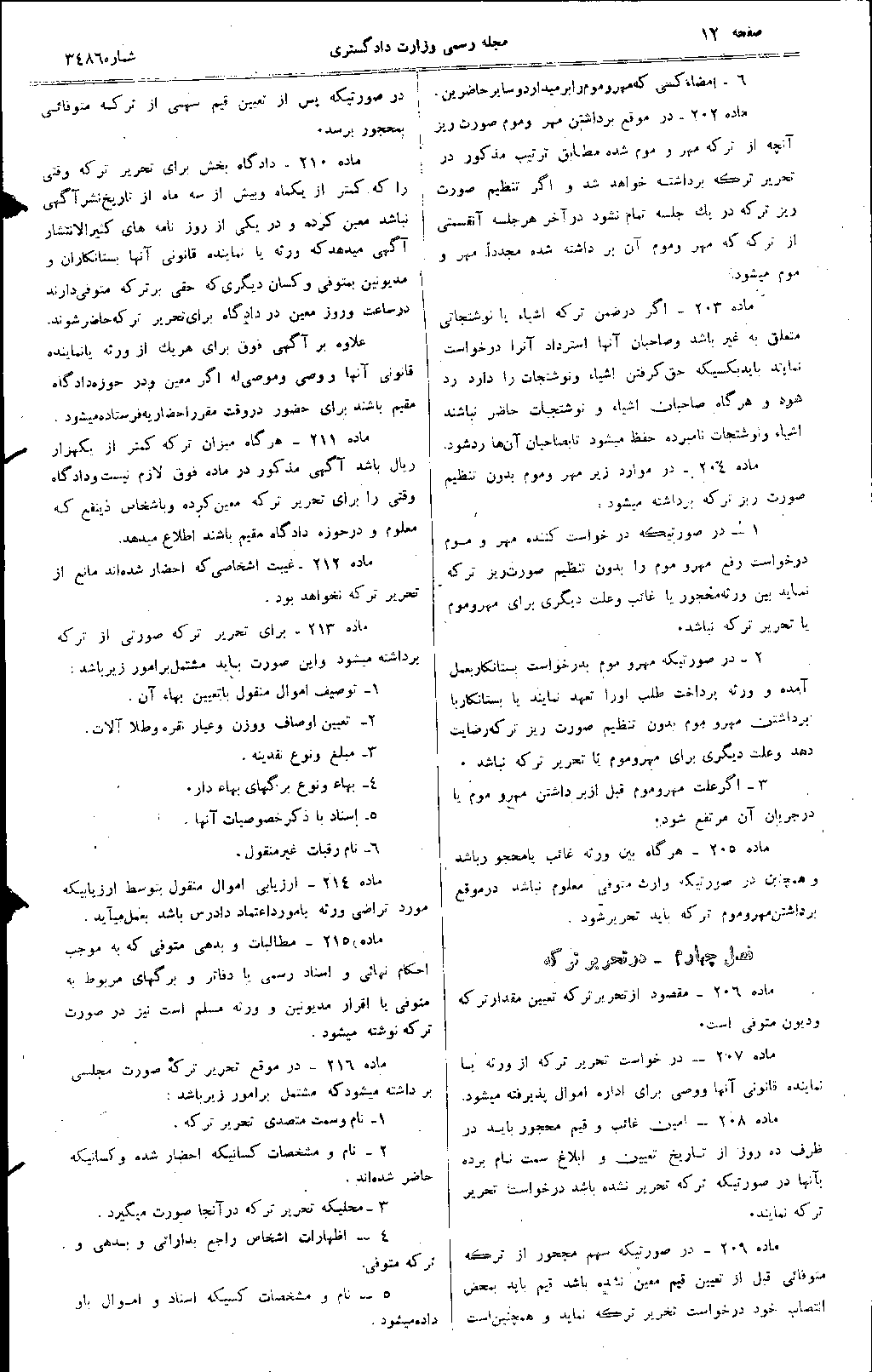 روزنامه رسمی مواد 202 تا 216